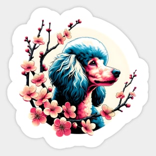 Poodle Enjoys Spring Amidst Cherry Blossoms Sticker